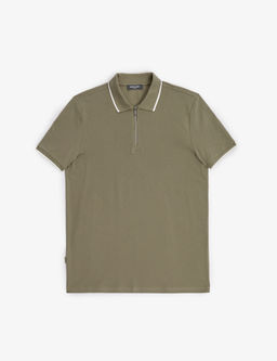Haki Slim Fit %100 Pamuk Fermuarl_ Polo Yaka Ti__rt