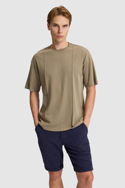 Erkek Haki Comfort Fit Bisiklet Yaka Ti__rt