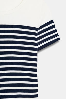 CAMISETA RAYAS MANGA CORTA / Crudo / Azul - Zara фото 8