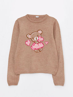 Bisiklet Yaka Desenli Uzun Kollu K?z ?ocuk Triko Kazak