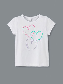 Bisiklet Yaka Bask?l? K?z ?ocuk Ti??rt ve ?ort 2li