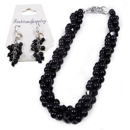 Набор Бусы Серьги Браслет из камня Черный агат с огранкой 13мм-45см