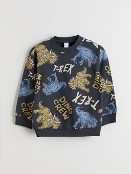 Dinozor Bask?l? Erkek ?ocuk Sweatshirt
