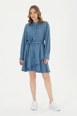 Женское голубое джинсовое платье с воротником-поло Неожиданная скидка в корзине