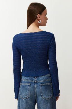 Trendyolmilla Ekru Premium Dokulu Fitted/Vucuda Oturan Baglama Detayl? Esnek Orme Bluz TWOSS24BZ00015 фото 6