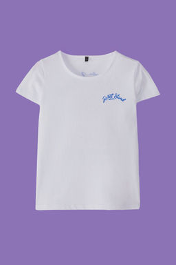 Ekru K?z Cocuk %100 Pamuk S?rt Bask?l? K?sa Kol Orme T-Shirt TKDSS25TS00085 - Trendyolmilla фото 2