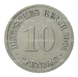 Монета 10 пфеннигов 1901 года F Германия