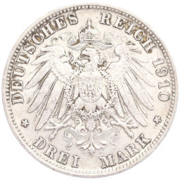 Монета 3 марки 1910 года D Германия (Бавария)