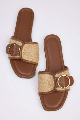 Kahverengi Has?r Toka Detayl? Kad?n Terlik TAKSS25TE00064