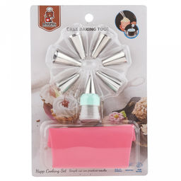 Кондитерский набор 9 предметов Букет: мешок для крема п/эт 33,5см, насадка из нержавеющей стали - 7 штук, узкие, закрытые, бордюрные, д1,8см, h3,3см; фиксатор винтовой для насадок пластик, цвета микс, на блистере 20х13,7х3см (Китай)