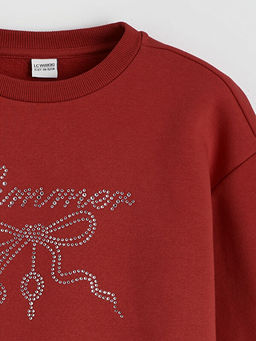 Bisiklet Yaka Ta?l? K?z ?ocuk Kal?n Sweatshirt