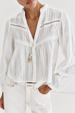 CAMISA CORTA PUNTILLA / Blanco roto - Zara фото 5