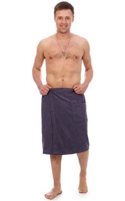 Килт мужской для бани и сауны СЕРЫЙ махровый хлопок 100% - Лен поволжья фото 2