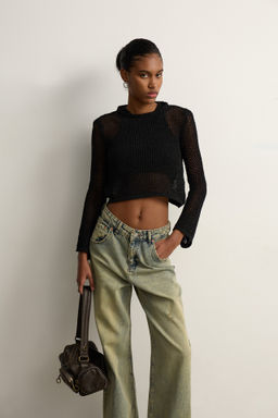 Джемпер укороченный фактурной вязки с люрексом - Mollis фото 3