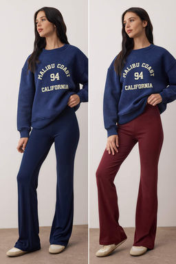 Bordo-Lacivert Ispanyol Paca 2li Paket Pantolon TWOAW26PL00057