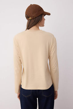 Kahverengi-Bej 2li Paket %100 Pamuk Regular Kal?p Uzun Kollu Dik Yaka Orme T-Shirt TWOAW26TS00006 - Trendyolmilla фото 4