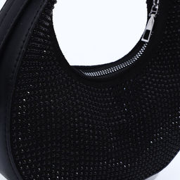 Сумка-багет на молнии, цвет чёрный/чёрные стразы - Simaland фото 4