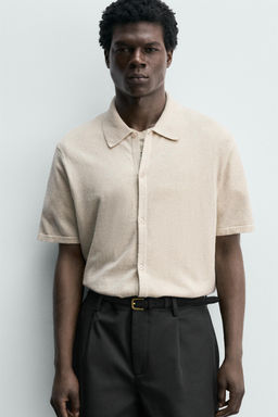CAMISA PUNTO ALGOD?N - LINO / tostado - Zara фото 6