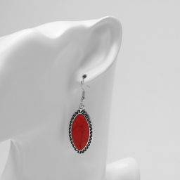 Серьги под натуральный камень Натурель эллипс, красные в чернёном серебре