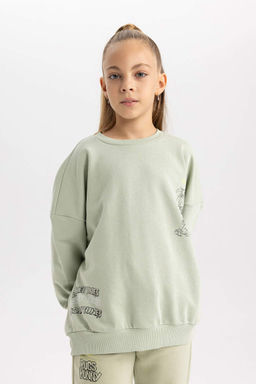 Толстый свитшот оверсайз с круглым вырезом для девочек Looney Tunes - Defacto фото 3