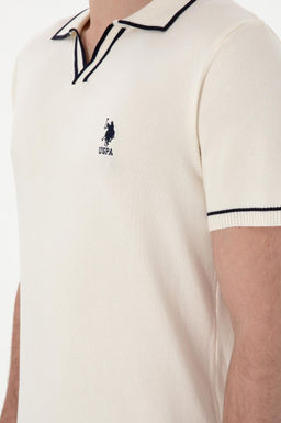 Erkek Slim Fit Polo Yaka Krem Triko Ti__rt