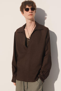 CAMISA POLO RELAXED FIT RAMIO - LYOCELL / Marr?n - Zara фото 3