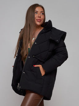 Зимняя женская куртка модная с капюшоном черного цвета 52302Ch