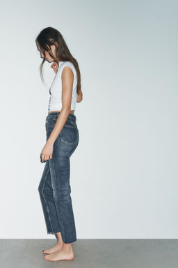 JEANS TRF CROPPED FLARE TIRO ALTO / Marino