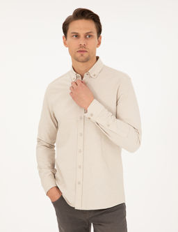 Bej Slim Fit Uzun Kollu G_mlek