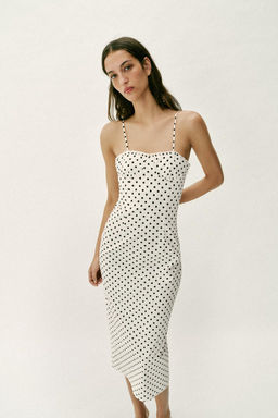 VESTIDO MIDI CORSETERO LUNARES / Blanco / Negro - Zara фото 10