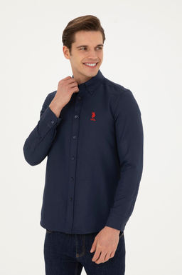 Мужская темно-синяя базовая рубашка с длинным рукавом