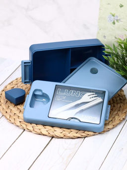 Ланчбокс "Tasty food", blue (ложка+вилка), 1100 мл