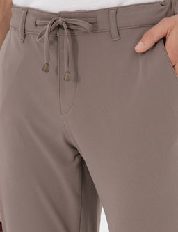 Bej Slim Fit Esnek Jogger Kanvas Pantolon