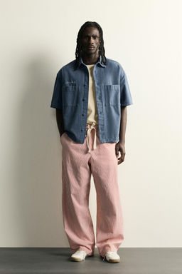 CAMISA RELAXED FIT COMBINADA / Azul