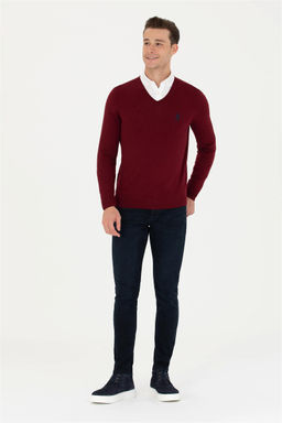 U. S. Polo Assn / Мужской бордово-красный базовый свитер - U.s. polo assn фото 11
