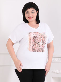 Футболка со спущенным рукавом и рисунком спереди белая