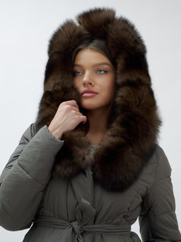 Пальто женское зимние с мехом песец люкс класса серого цвета 625Sr