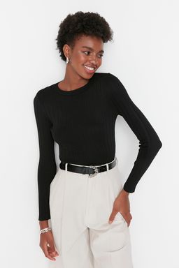 Siyah Basic Bisiklet Yaka Triko Kazak TWOAW23KZ01249