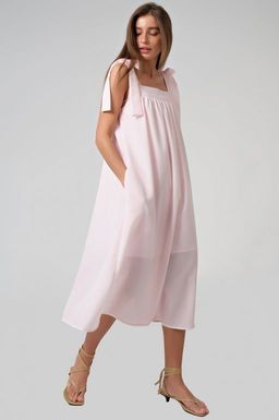 Сарафан миди на бретельках бледно-сиреневый - Fly фото 12