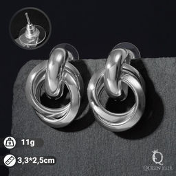 Серьги металл Геометрия круги на кольце, цвет серебро