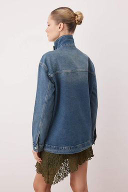 Mavi Kruvaze Kapama Dik Yaka Denim Ceket TWOAW26CE00055 - Trendyolmilla фото 4