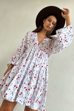 Платье муслин FLOWER030/06/Белый, красный