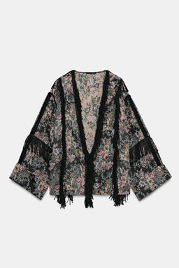 FLORAL JACQUARD FRINGED KIMONO - Zara фото 4