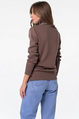 Водолазка вязаная с длинным рукавом из шерсти кофейная