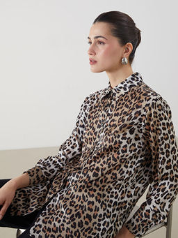 Leopar Desenli Saten Kad?n G?mlek Tunik