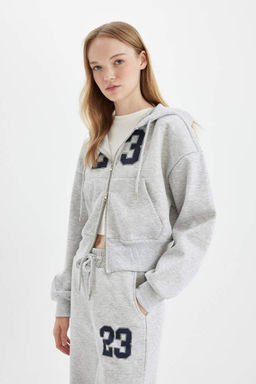 Крутой кардиган из плотной ткани с капюшоном и принтом оверсайз - Defacto фото 4