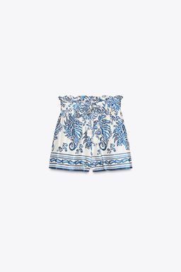 PRINTED SATIN PAPERBAG BERMUDA SHORTS - Zara фото 7