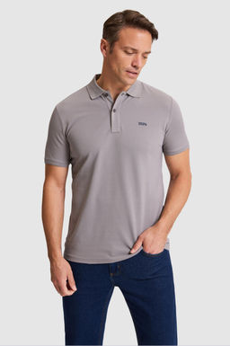 Erkek Gri Regular Fit Polo Yaka Basic Ti__rt