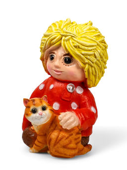 Садовая фигура из полистоуна «Домовой с котом», 39×26×28 см