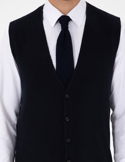 Lacivert Slim Fit V Yaka Triko Yelek